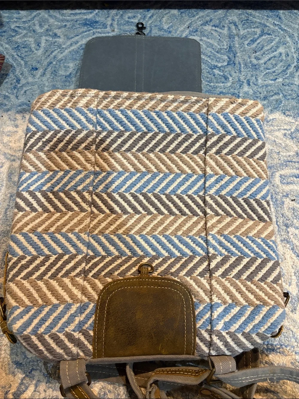 Myra Bag Canvas and Leather Backpack in Olive Green and Blue